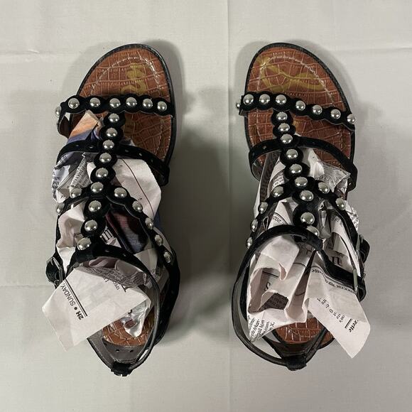 SAM EDELMAN Women's ELISA Black Suede Gladiator Silver Stud Sandals Size US 10M - Picture 5 of 10